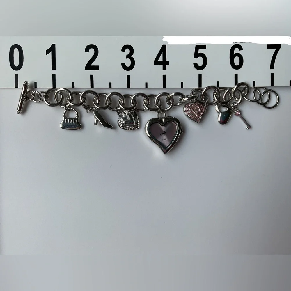 Y2k Eras Watch Bracelet Charms Baby Pink Bling Jewelry Accutime Quartz Vintage
